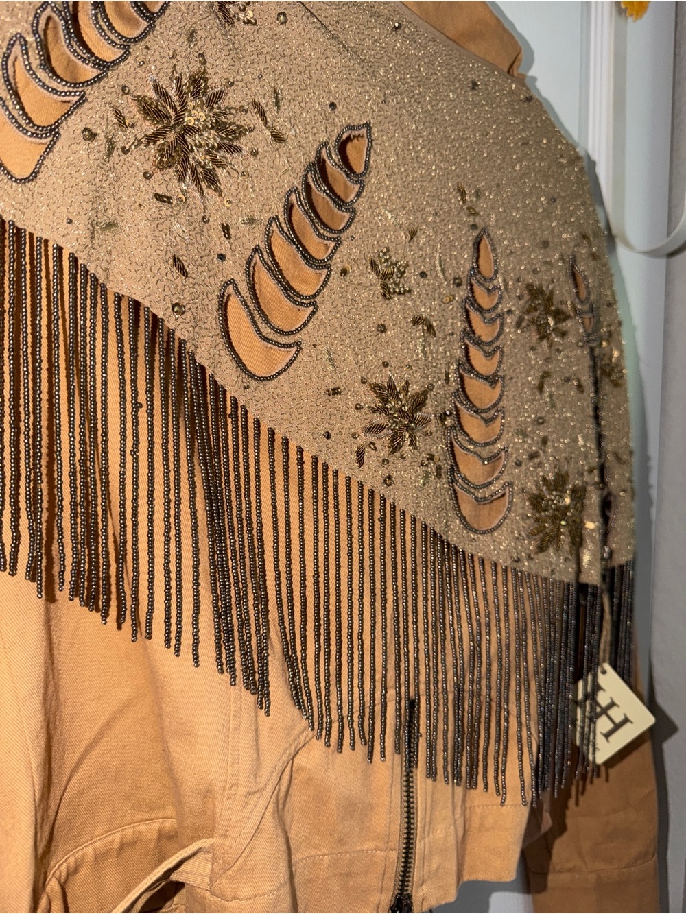 Haute Hippie Tan Fringed Leather Moto Jacket - Picture 9 of 11